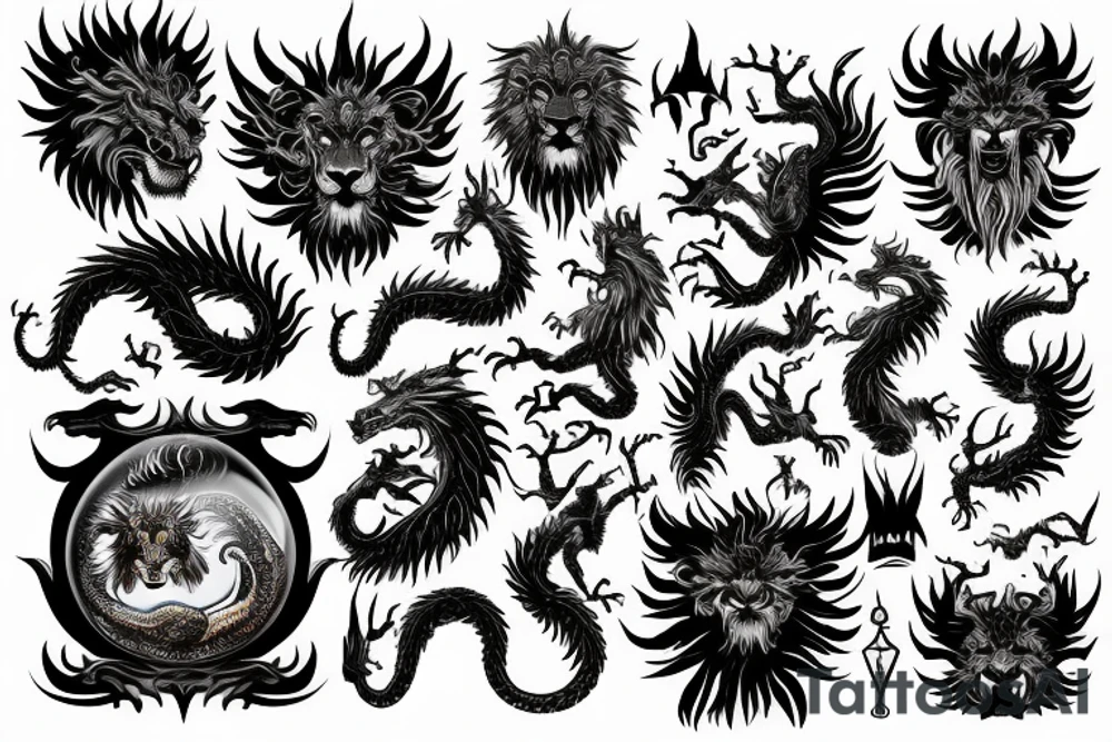 vertical
dragon and lion
lions mane
dragon wings
Dragons claws
pegasus
abstract negative space
divinely illuminated
dark
shaaman with snowglobe
trippy
drugs tattoo idea