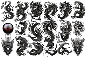 vertical
dragon and lion
lions mane
dragon wings
Dragons claws
pegasus
abstract negative space
divinely illuminated
dark
shaaman with snowglobe
trippy
drugs tattoo idea