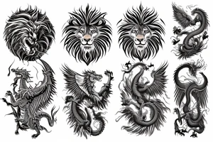 vertical
dragon and lion
lions mane
dragon wings
Dragons claws
pegasus
abstract negative space
divinely illuminated
dark
shaaman with snowglobe
trippy
drugs tattoo idea