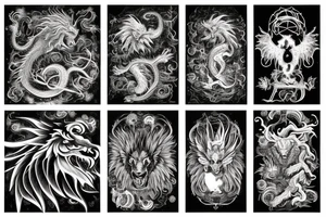 vertical
dragon and lion
lions mane
dragon wings
Dragons claws
pegasus
abstract negative space
divinely illuminated
dark
shaaman with snowglobe
trippy
drugs tattoo idea