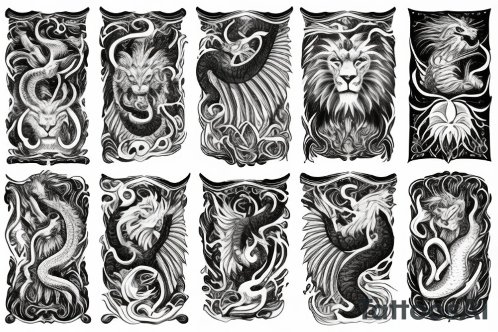 vertical
dragon and lion
lions mane
dragon wings
Dragons claws
pegasus
abstract negative space
divinely illuminated
dark
shaaman with snowglobe
trippy
drugs tattoo idea