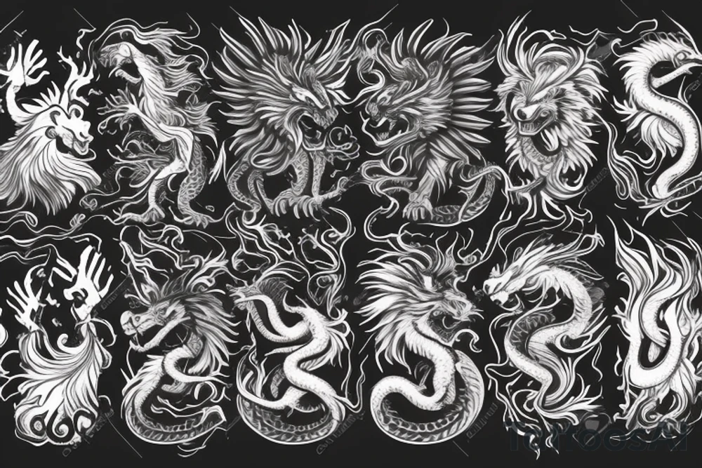 vertical
dragon and lion
lions mane
dragon wings
Dragons claws
pegasus
abstract negative space
divinely illuminated
dark
shaaman with snowglobe
trippy
drugs tattoo idea
