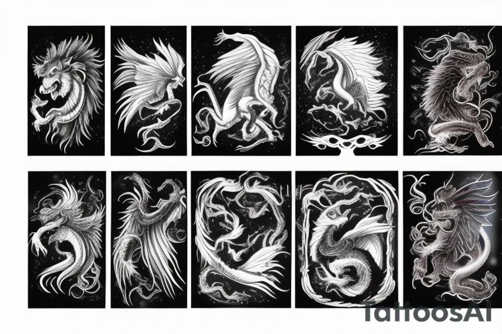 vertical
dragon and lion
lions mane
dragon wings
Dragons claws
pegasus
abstract negative space
divinely illuminated
dark
shaaman with snowglobe
trippy
drugs tattoo idea