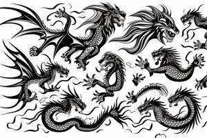 dragon and lion pegasis running tattoo idea