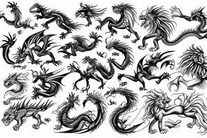 dragon and lion Pegasis running tattoo idea