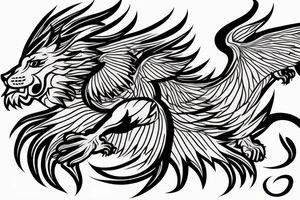 dragon lion Pegasis running
lions main
dragon claws
wings
full stretch like cat tattoo idea