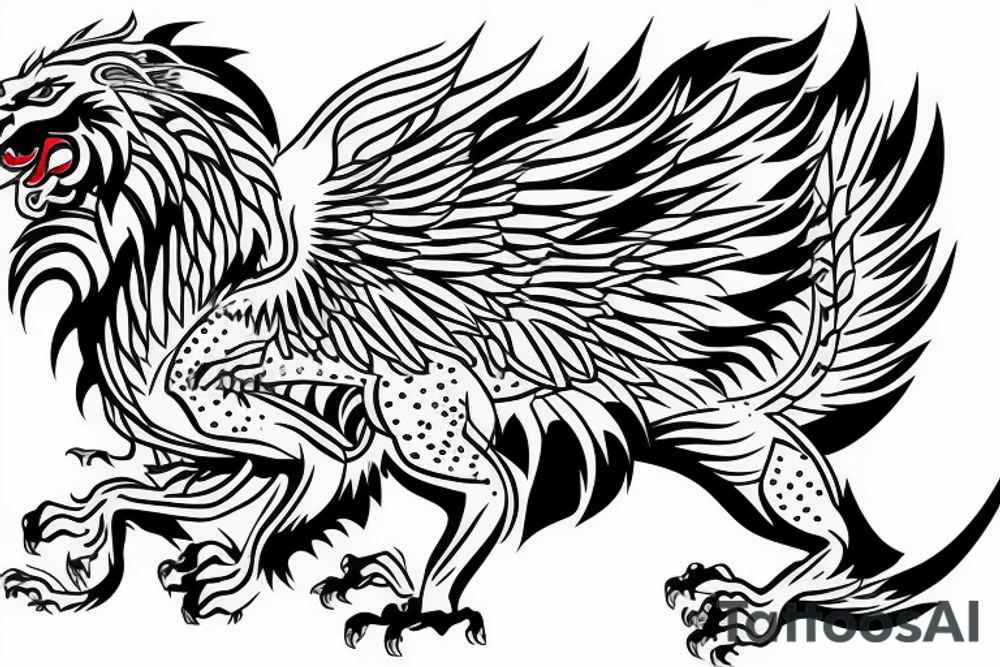 dragon lion Pegasus running
lions main
dragon claws
wings
full stretch like cat tattoo idea