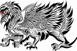 dragon lion Pegasus running
lions main
dragon claws
wings
full stretch like cat tattoo idea