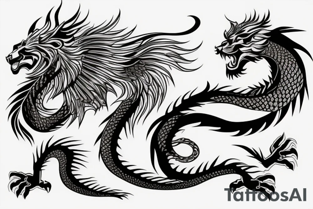 dragon lion Pegasus running
lions main
dragon claws
wings
full stretch like cat tattoo idea