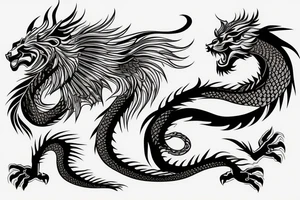 dragon lion Pegasus running
lions main
dragon claws
wings
full stretch like cat tattoo idea