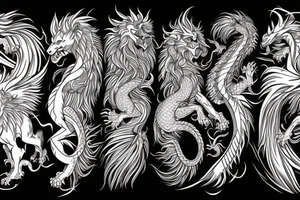 dragon lion Pegasus running
lions main
dragon claws
wings
full stretch like cat tattoo idea