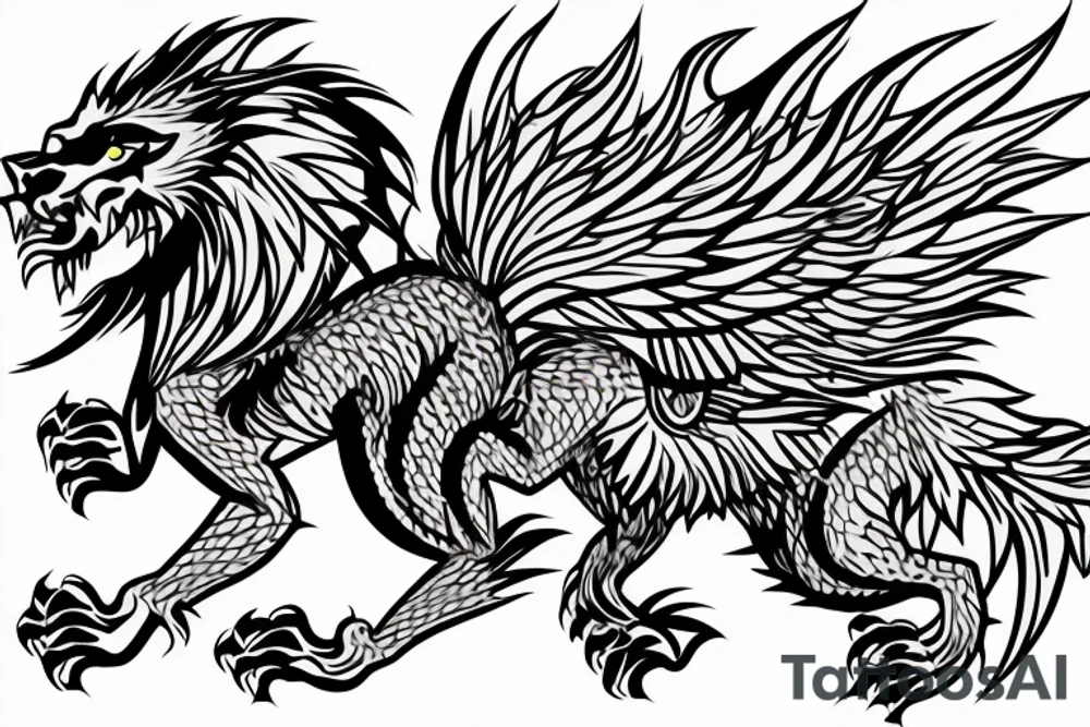 dragon lion Pegasus running
lions main
dragon claws
wings
full stretch like cat tattoo idea