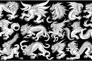dragon lion Pegasus running
lions main
dragon claws
wings
full stretch like cat tattoo idea