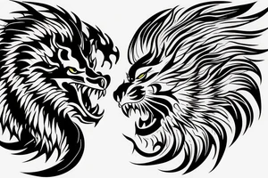 dragon lion Pegasus 
dragon and lion faces mixed
running
lions main
dragon claws
wings
full stretch like cat tattoo idea