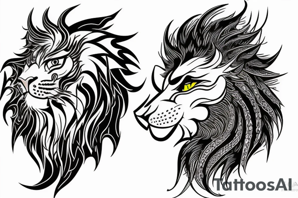 dragon lion Pegasus 
dragon and lion faces mixed
running
lions main
dragon claws
wings
full stretch like cat tattoo idea