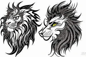 dragon lion Pegasus 
dragon and lion faces mixed
running
lions main
dragon claws
wings
full stretch like cat tattoo idea
