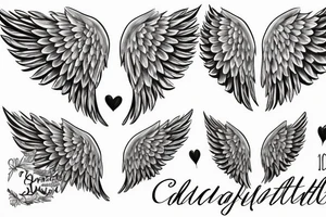 angel wings with the name 'Charlotte' inside and the date '03-07-2020' underneath the name tattoo idea
