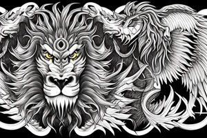 dragon lion Pegasus 
dragon and lion faces mixed
running
lions main
dragon claws
wings
snake like
entire pegasus tattoo idea