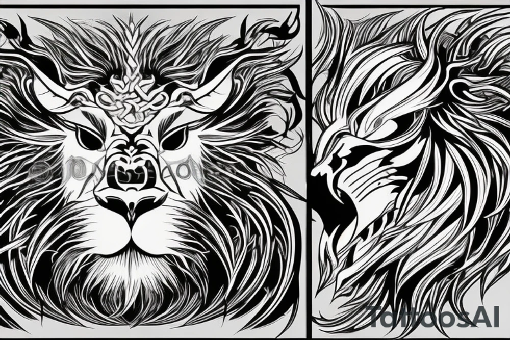 dragon lion Pegasus 
dragon and lion faces mixed
running
lions main
dragon claws
wings
snake like
entire pegasus tattoo idea