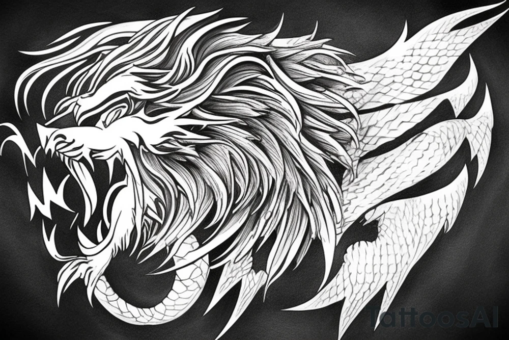 dragon lion Pegasus 
dragon and lion faces mixed
running
lions main
dragon claws
wings
snake like
entire pegasus tattoo idea