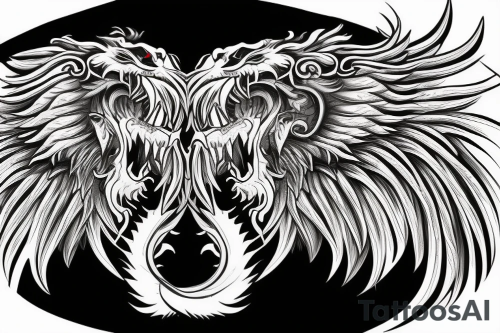 dragon lion Pegasus 
dragon and lion faces mixed
running
lions main
dragon claws
wings
snake like
entire pegasus tattoo idea