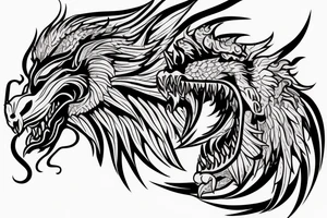 dragon lion Pegasus 
dragon and lion faces mixed
running
lions main
dragon claws
wings
snake like
twisting
entire pegasus tattoo idea
