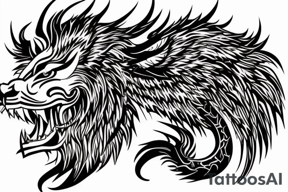 dragon lion Pegasus 
dragon and lion faces mixed
running
lions main
dragon claws
wings
snake like
twisting
entire pegasus tattoo idea