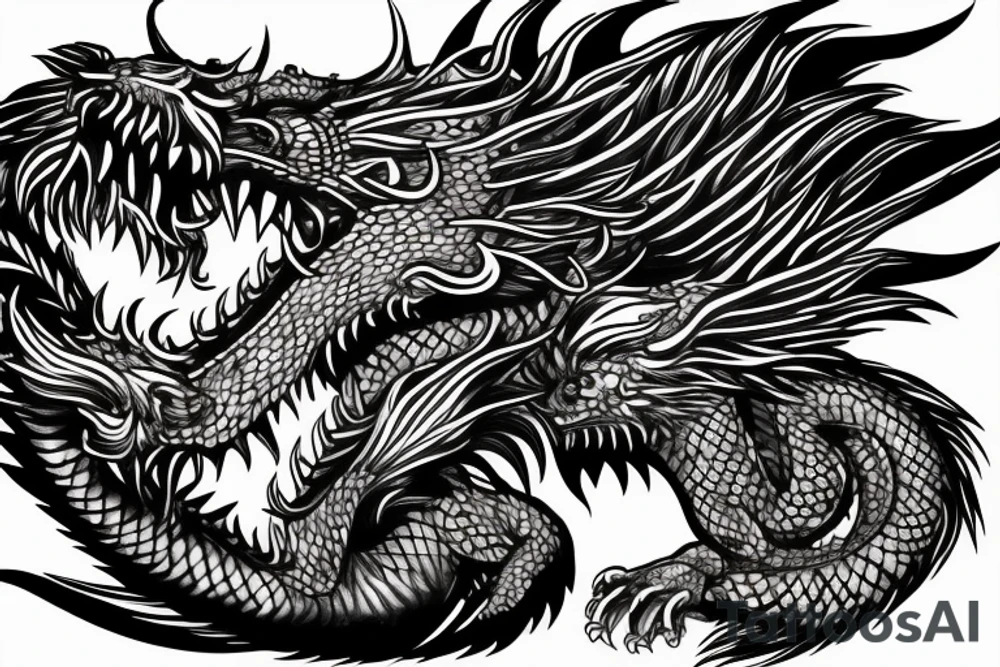 dragon lion Pegasus 
dragon and lion faces mixed
running
lions main
dragon claws
wings
snake like
twisting
entire pegasus tattoo idea