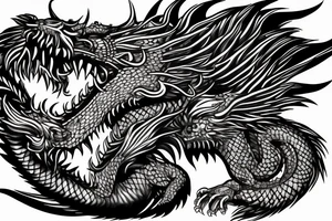 dragon lion Pegasus 
dragon and lion faces mixed
running
lions main
dragon claws
wings
snake like
twisting
entire pegasus tattoo idea