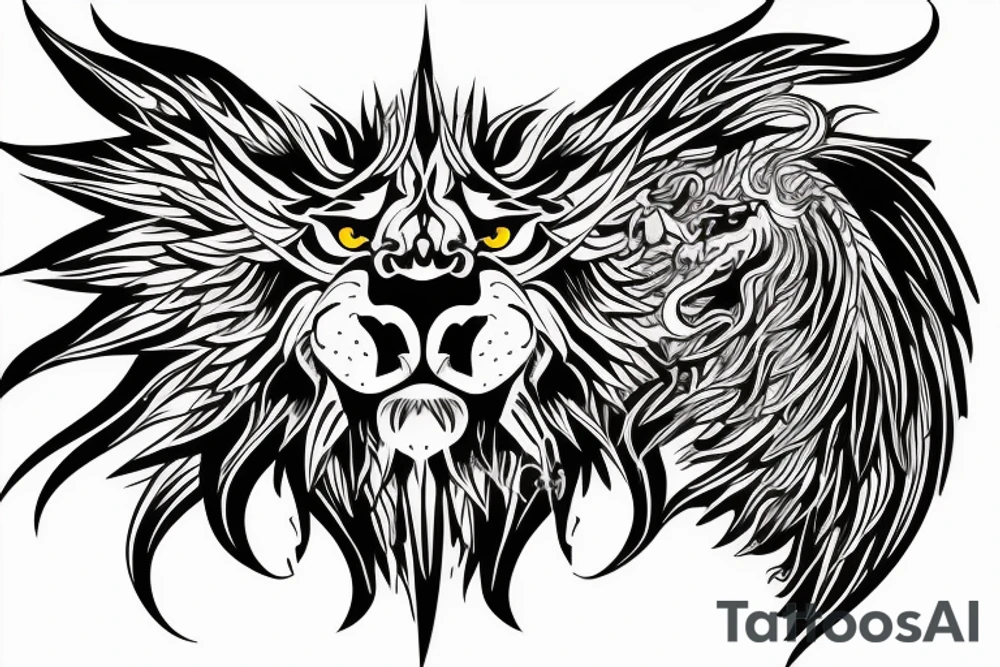 dragon lion Pegasus 
dragon and lion faces mixed
running
lions main
dragon claws
wings
snake like
twisting
entire pegasus tattoo idea