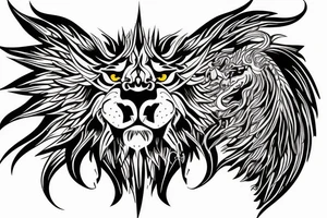 dragon lion Pegasus 
dragon and lion faces mixed
running
lions main
dragon claws
wings
snake like
twisting
entire pegasus tattoo idea