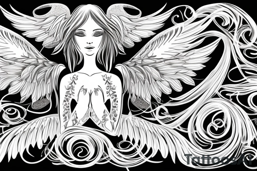 angel wings with the name 'Charlotte' inside and the date '03-07-2020' underneath the name tattoo idea