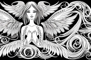 angel wings with the name 'Charlotte' inside and the date '03-07-2020' underneath the name tattoo idea