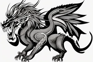 dragon lion Pegasus 
dragon and lion faces mixed
running
lions main
dragon claws
wings
snake like
twisting
entire pegasus
abstract negative space
trippy tattoo idea