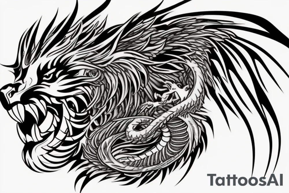 dragon lion Pegasus 
dragon and lion faces mixed
running
lions main
dragon claws
wings
snake like
twisting
entire pegasus
abstract negative space
trippy tattoo idea