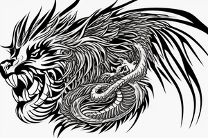 dragon lion Pegasus 
dragon and lion faces mixed
running
lions main
dragon claws
wings
snake like
twisting
entire pegasus
abstract negative space
trippy tattoo idea