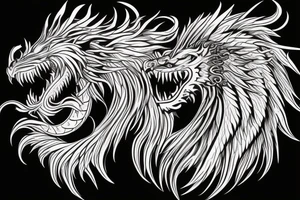 dragon lion Pegasus 
dragon and lion faces mixed
running
lions main
dragon claws
wings
snake like
twisting
entire pegasus
abstract negative space
trippy tattoo idea