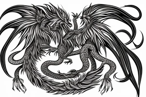 dragon lion Pegasus 
dragon and lion faces mixed
running
lions main
dragon claws
wings
snake like
twisting
entire pegasus
abstract negative space
trippy tattoo idea