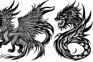 dragon lion Pegasus 
dragon and lion faces mixed
running
lions main
dragon claws
wings
snake like
twisting
entire pegasus
abstract negative space
trippy tattoo idea