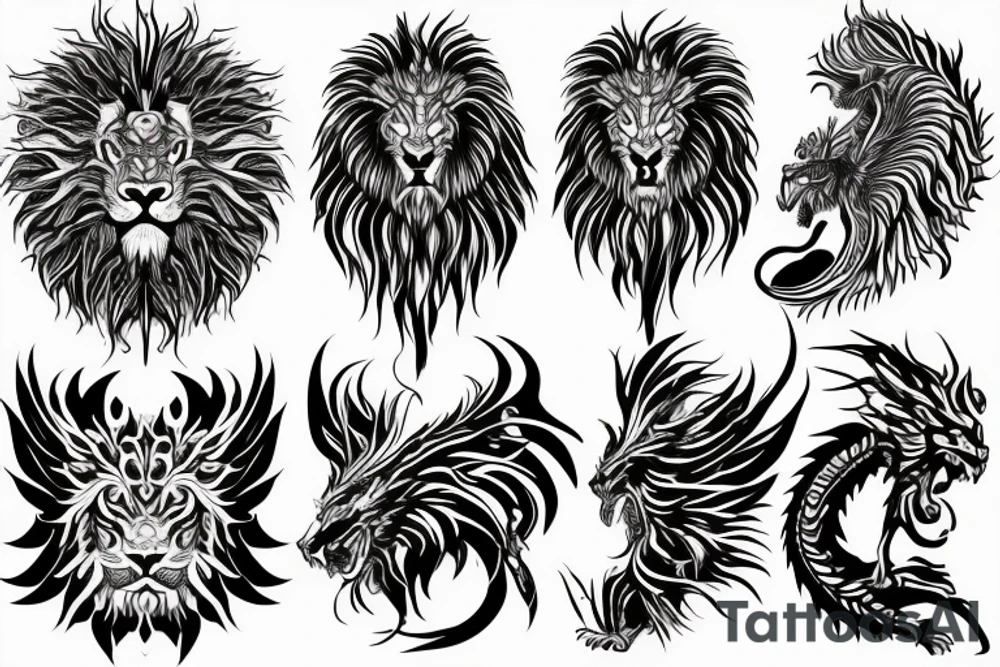 dragon lion Pegasus 
dragon and lion faces mixed
running
lions main
dragon claws
wings
snake like
twisting
entire pegasus
abstract negative space
trippy tattoo idea