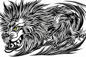dragon lion Pegasus 
dragon and lion faces mixed
running
lions main
dragon claws
wings
snake like
twisting
entire pegasus
abstract negative space
trippy tattoo idea