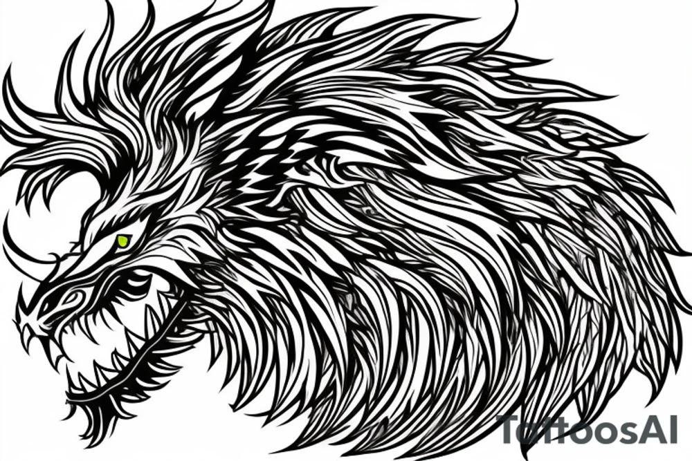 dragon lion Pegasus 
dragon and lion faces mixed
running
lions main
dragon claws
wings
snake like
twisting
entire pegasus
abstract negative space
trippy tattoo idea