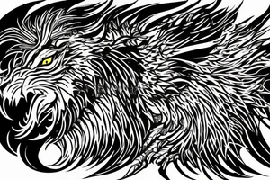 dragon lion Pegasus 
dragon and lion faces mixed
running
lions main
dragon claws
wings
twisting
entire pegasus
abstract negative space
trippy
dark tattoo idea