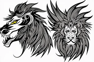 dragon lion Pegasus 
dragon and lion faces mixed
running
lions main
dragon claws
wings
twisting
entire pegasus
abstract negative space
trippy
dark tattoo idea