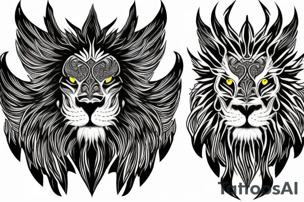 dragon lion Pegasus 
dragon and lion faces mixed
running
lions main
dragon claws
wings
twisting
entire pegasus
abstract negative space
trippy
dark tattoo idea