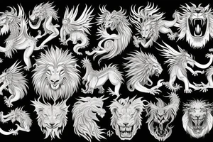 dragon lion Pegasus 
dragon and lion faces mixed
running
lions main
dragon claws
wings
twisting
entire pegasus
abstract negative space
trippy
dark tattoo idea