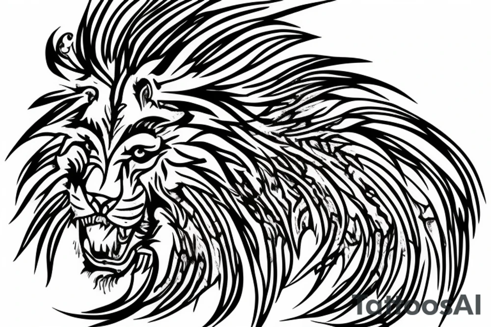 lion mane drawn as dragon scales tattoo idea