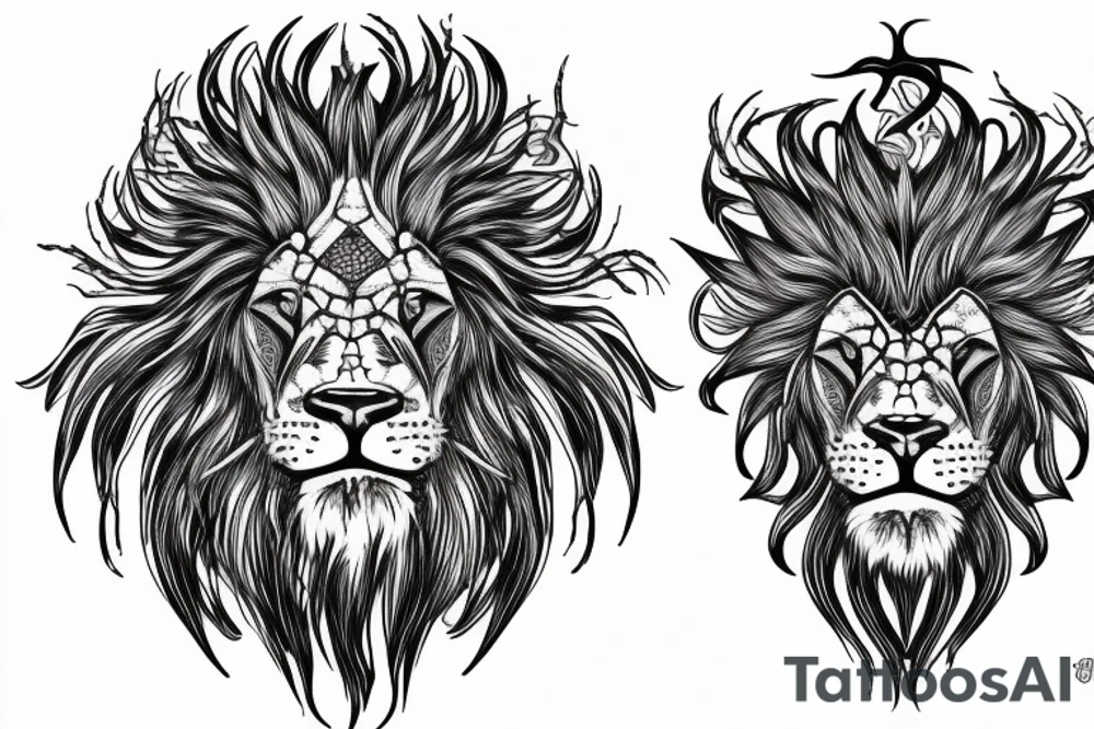 lion mane drawn as dragon scales tattoo idea