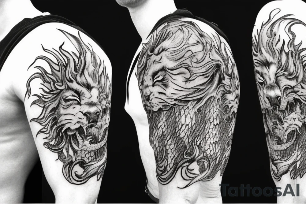 lion mane drawn as dragon scales tattoo idea