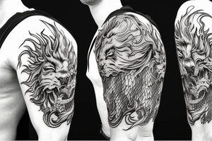 lion mane drawn as dragon scales tattoo idea